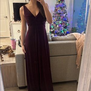 Amsale Gathered Bust Floor Length Gown in Wine Size 8